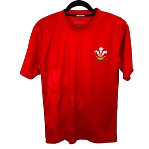 Rugby Heritage Red Wales Fleur du Lis Graphic  Crew Neck T-Shirt Tee Men's S